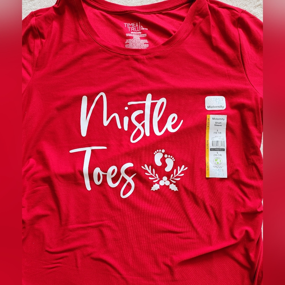 New maternity bundle Christmas top "Mistle toes " & jeans with belly control - Picture 3 of 5